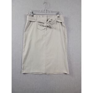 Linda Matthews Linen Blend Beige Striped Belted Knee Length Skirt Women's 14